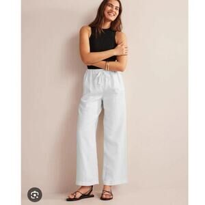 Boden Relaxed Linen Pull On Trouser Pants US 14 UK 18 High Rise Wide Leg Flowy